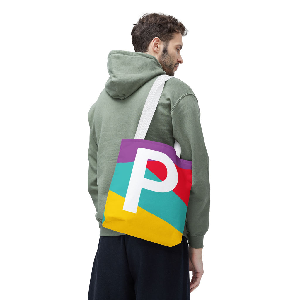 Monogram 'P' Colorblock Tote Bag — Personalized Initial P Shoulder Tote