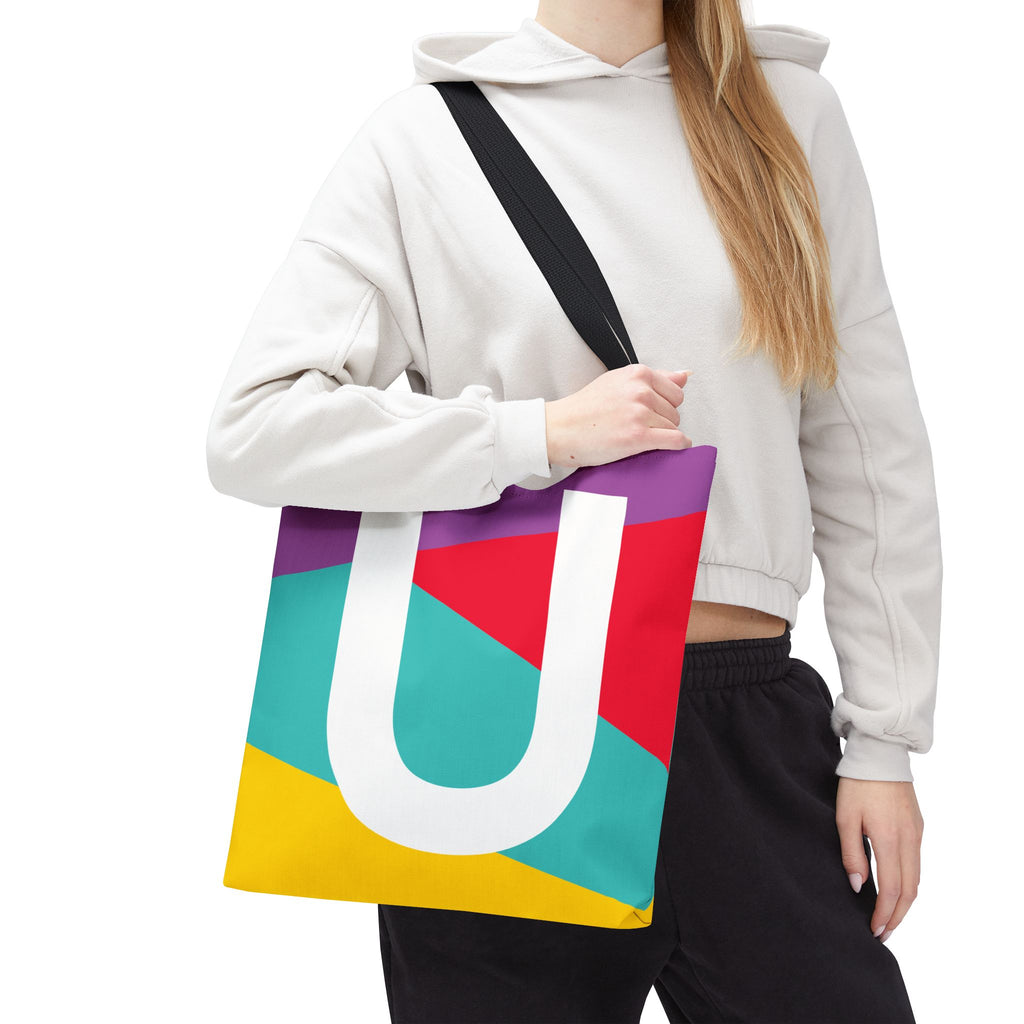 Monogram 'U' Colorblock Tote Bag — Personalized Initial U Shoulder Tote