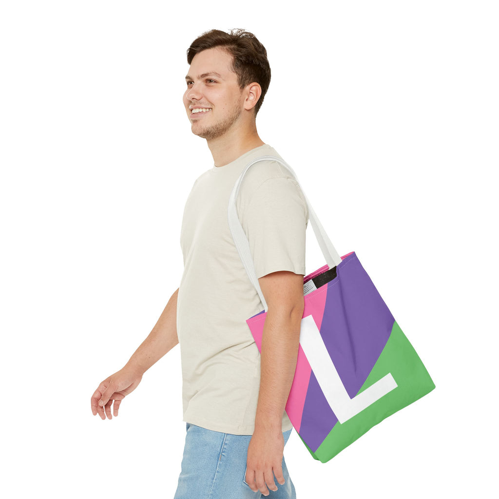 Monogram 'L' Colorblock Tote Bag — Personalized Initial L Shoulder Tote