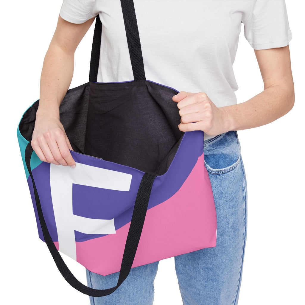 Personalized 'F' Colorblock Tote Bag — Monogram Weekender Tote