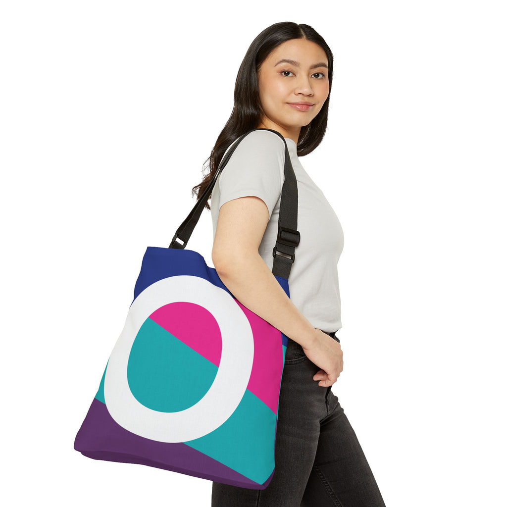 Initial Letter 'O' Colorblock Adjustable Tote Bag — Monogram Alphabet Shoulder Bag