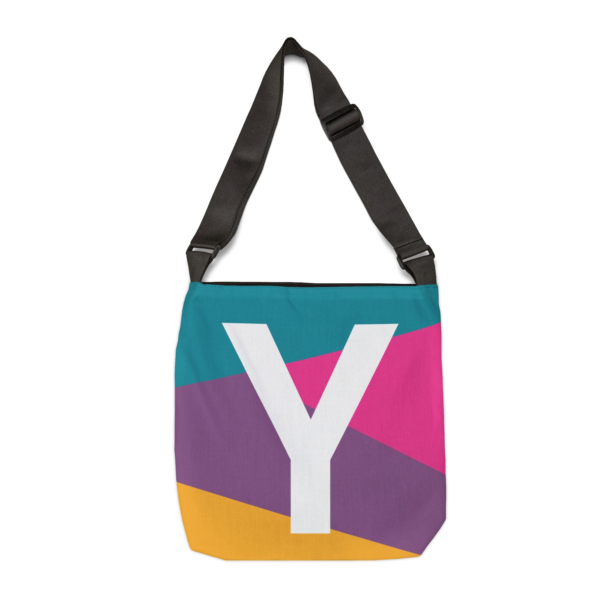 Initial Letter 'Y' Colorblock Adjustable Tote Bag — Monogram Alphabet Shoulder Bag