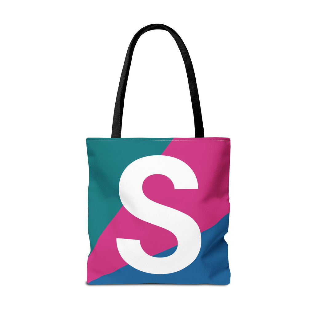Monogram 'S' Colorblock Tote Bag — Personalized Initial S Shoulder Tote