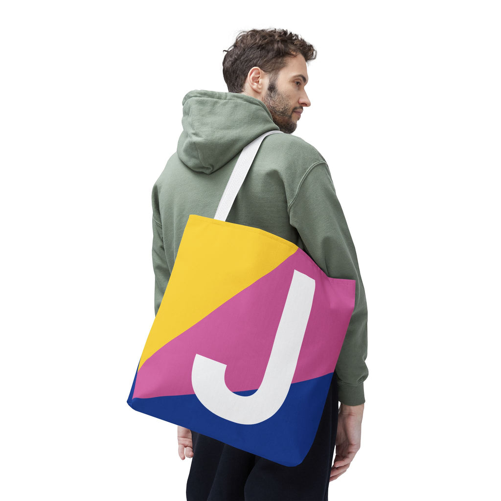 Monogram 'J' Colorblock Tote Bag — Personalized Initial J Shoulder Tote
