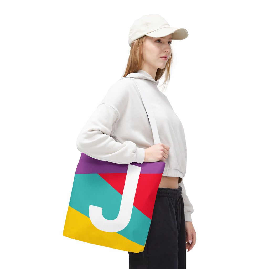 Monogram 'J' Colorblock Tote Bag — Personalized Initial J Shoulder Tote