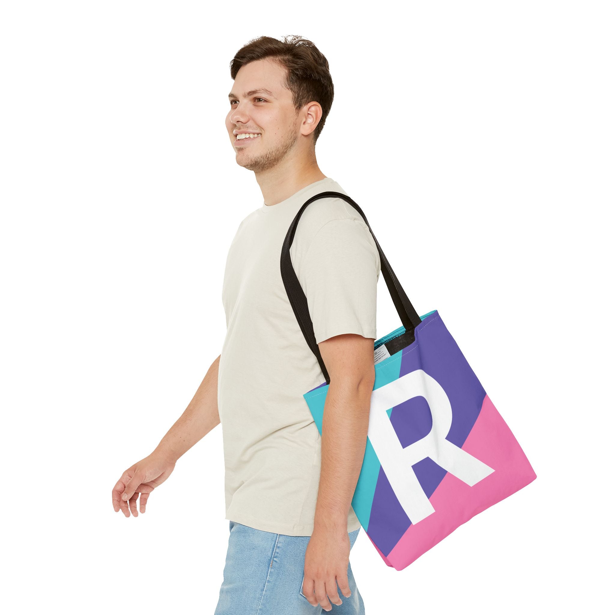 Monogram 'R' Colorblock Tote Bag — Personalized Initial R Shoulder Tote