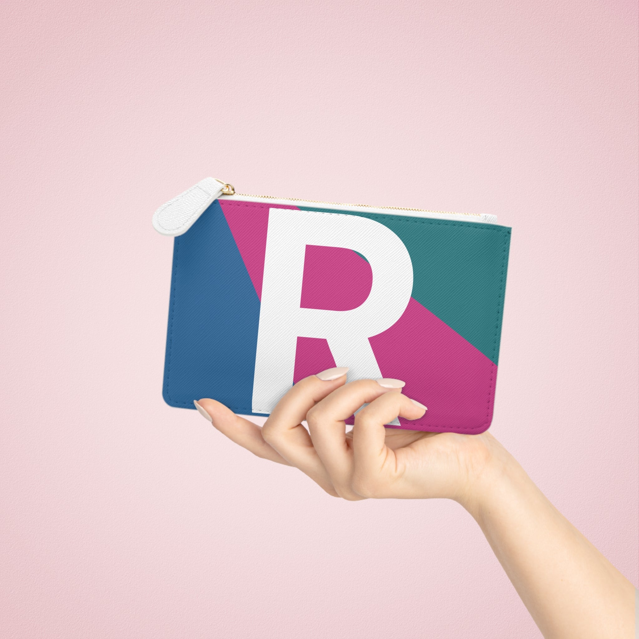 Initial R Mini Clutch — Colorblock Monogram Wristlet Wallet