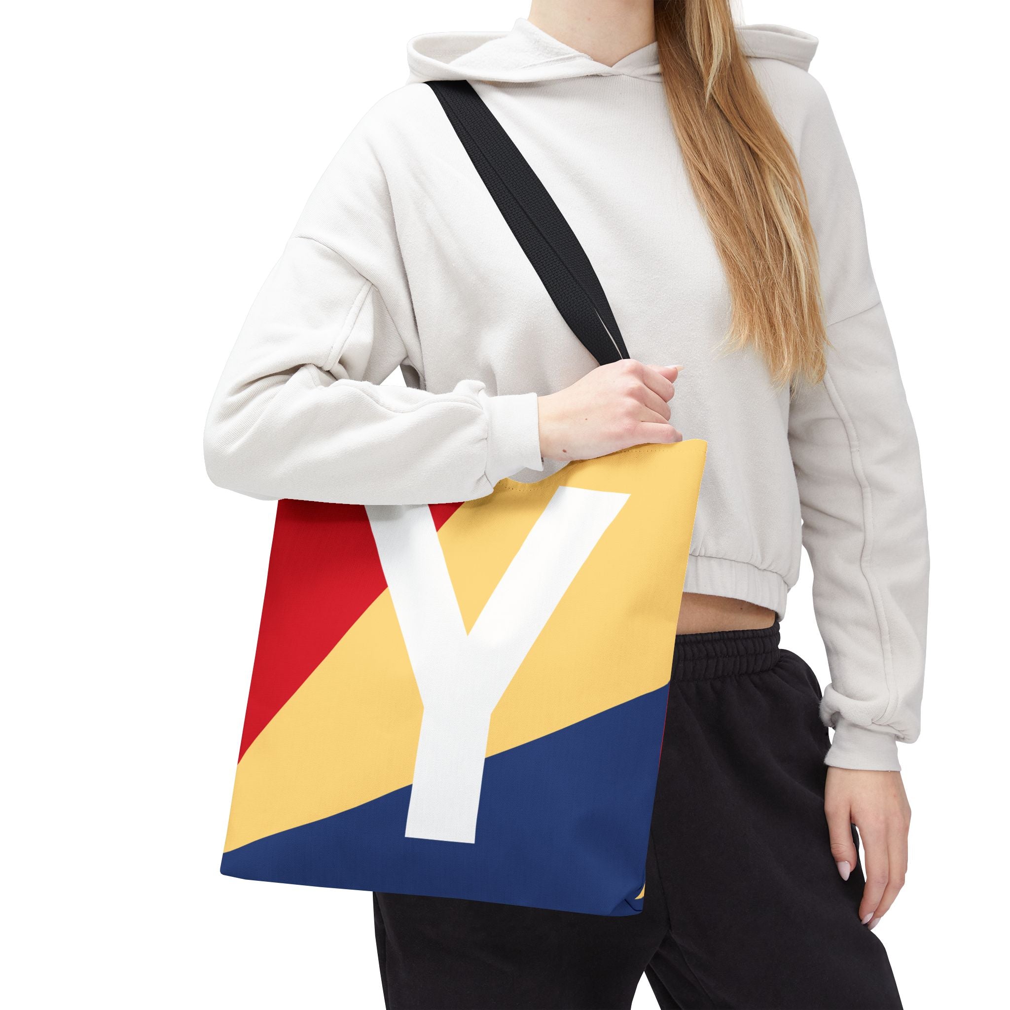 Monogram 'Y' Colorblock Tote Bag — Personalized Initial Y Shoulder Tote