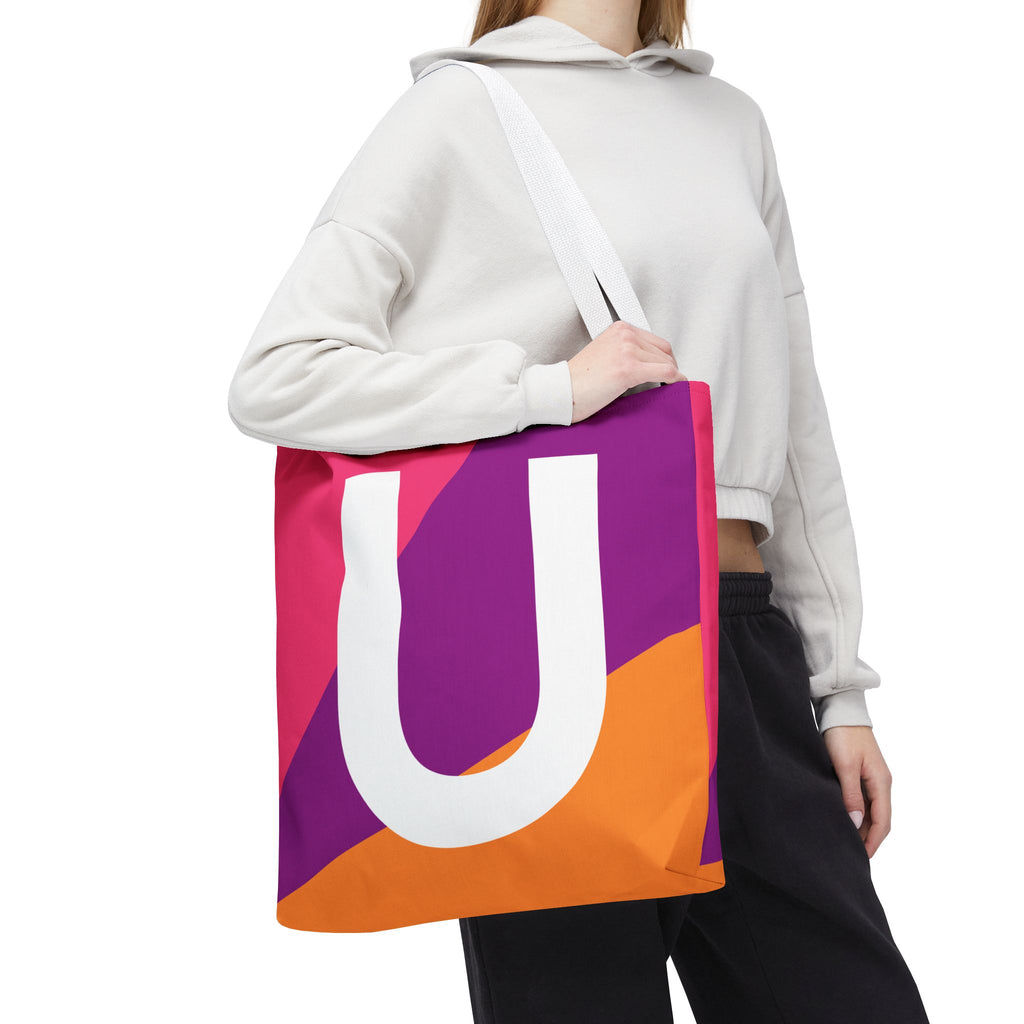 Monogram 'U' Colorblock Tote Bag — Personalized Initial U Shoulder Tote