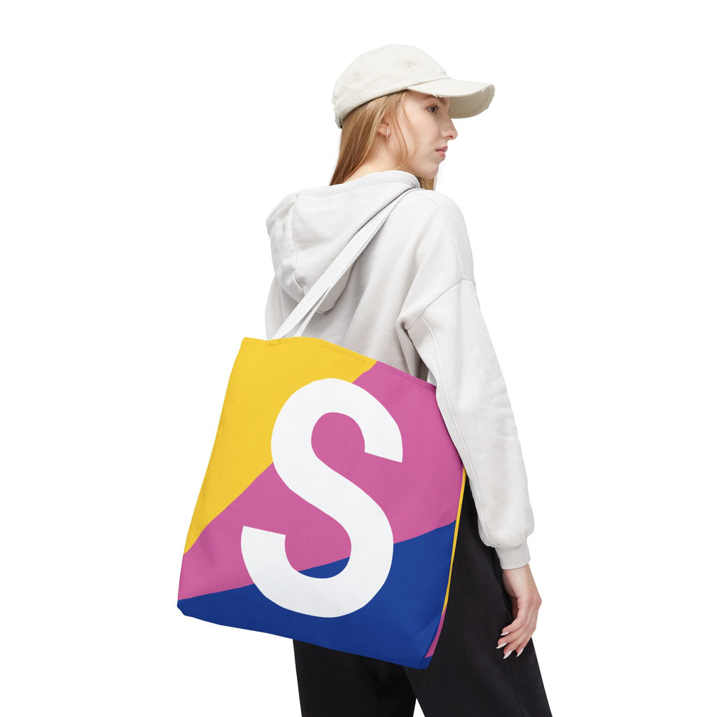 Monogram 'S' Colorblock Tote Bag — Personalized Initial S Shoulder Tote