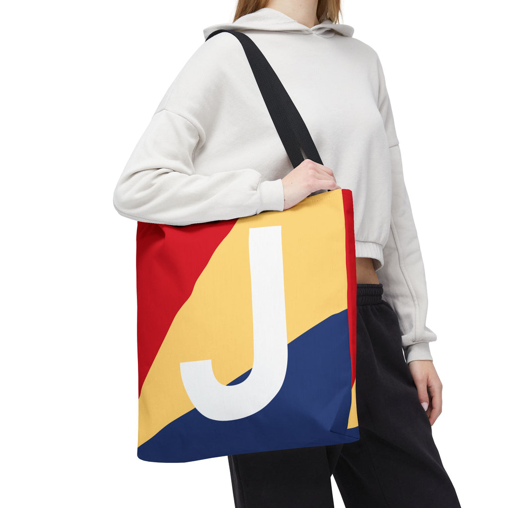 Monogram 'J' Colorblock Tote Bag — Personalized Initial J Shoulder Tote