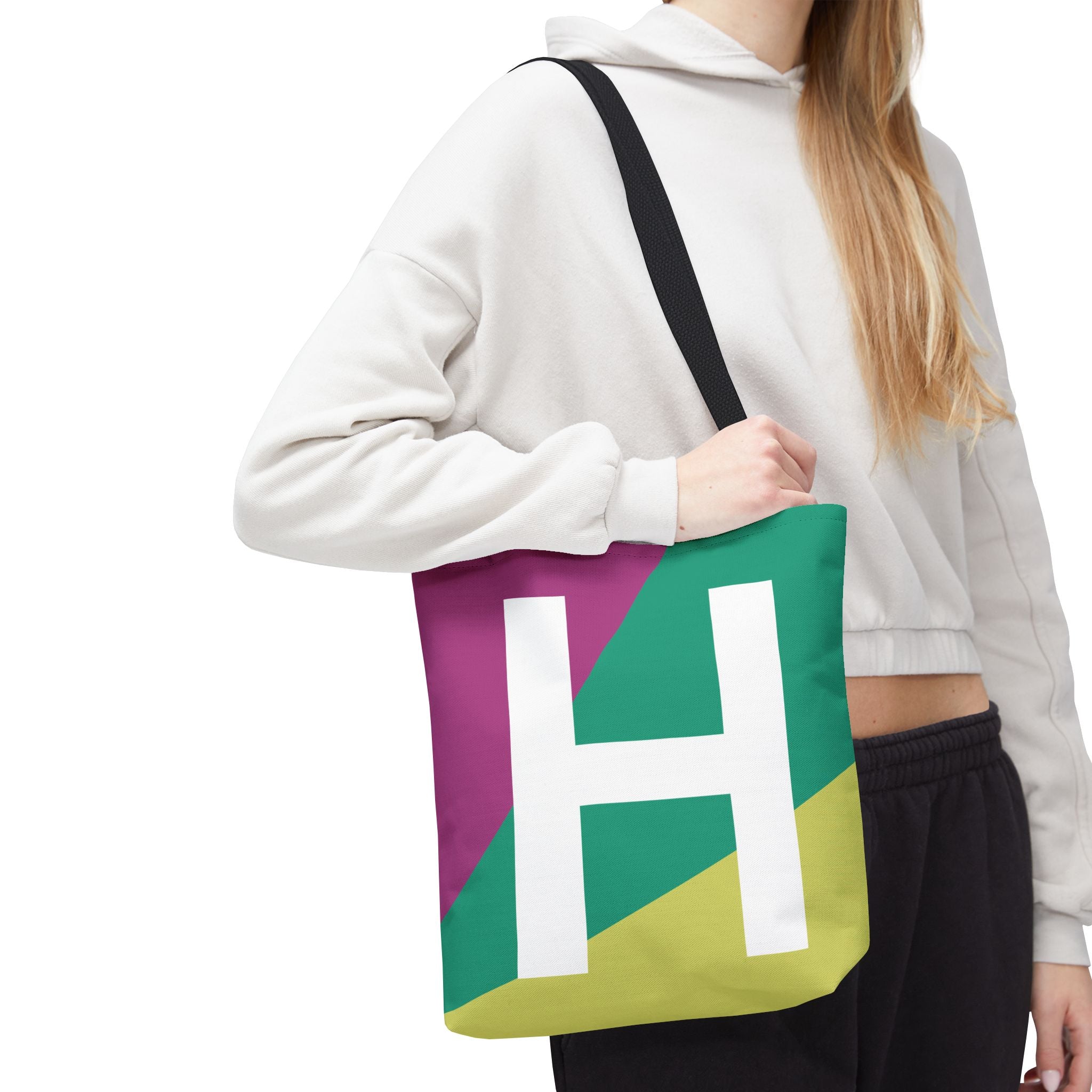 Monogram 'H' Colorblock Tote Bag — Personalized Initial H Shoulder Tote