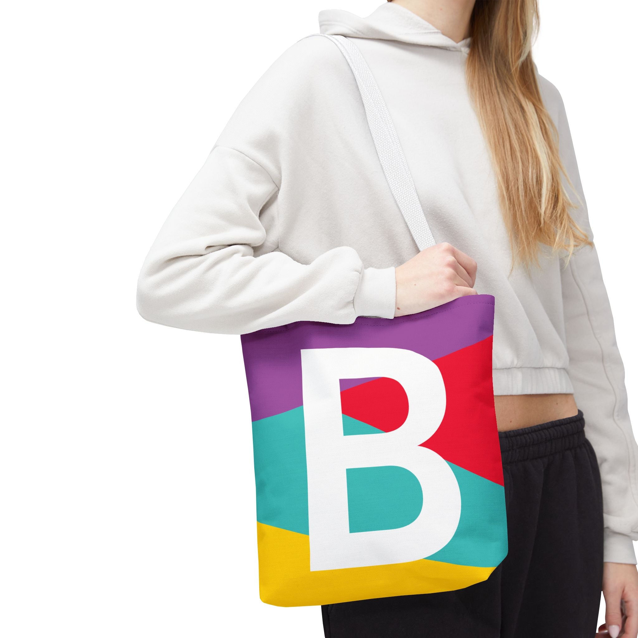Monogram 'B' Colorblock Tote Bag — Personalized Initial B Shoulder Tote