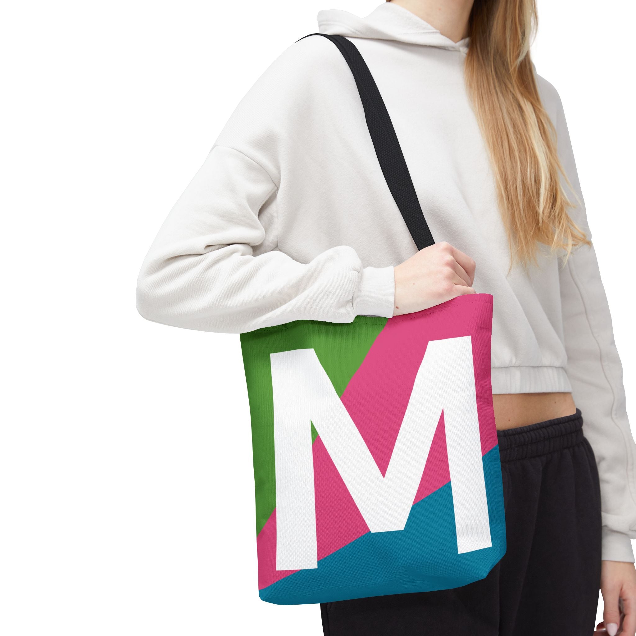Monogram 'M' Colorblock Tote Bag — Personalized Initial M Shoulder Tote
