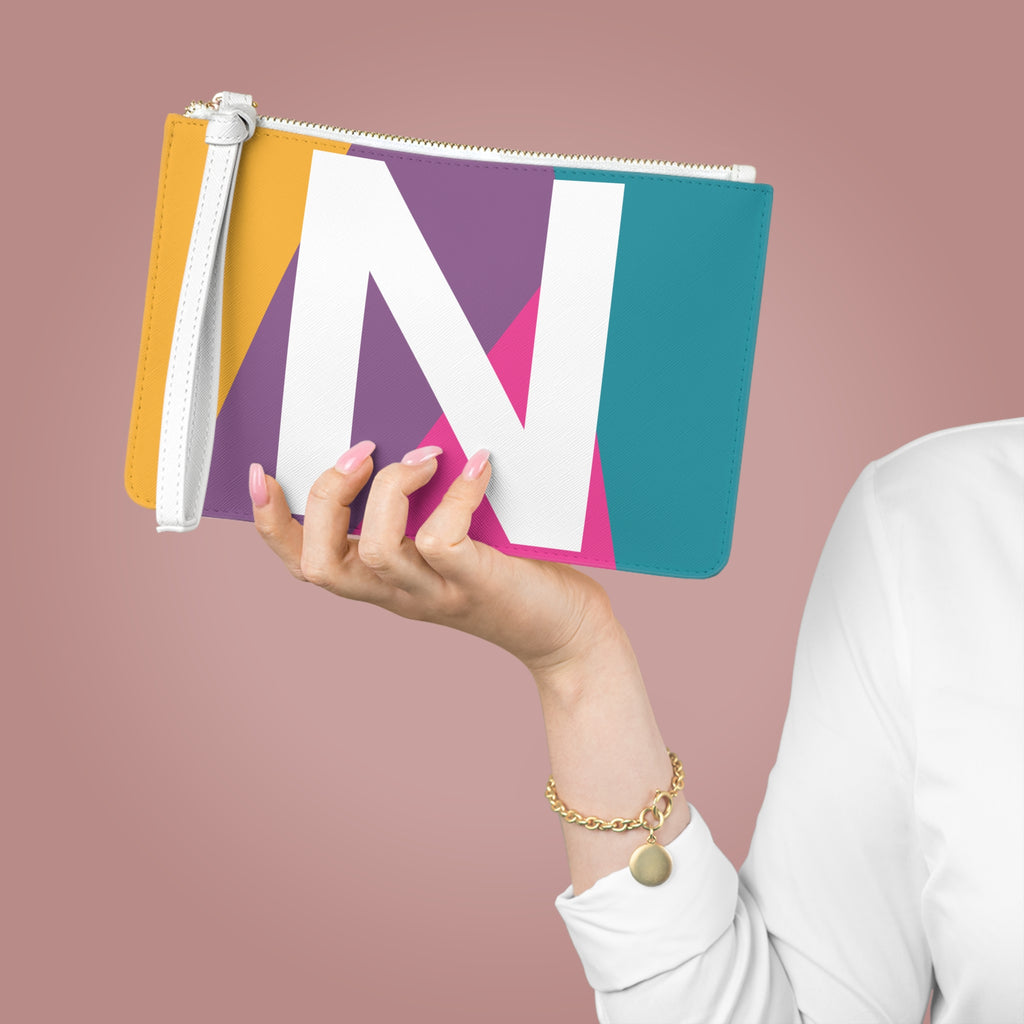 Monogram 'N' Colorblock Clutch Bag — Bold Geometric Wristlet for Everyday & Gifts