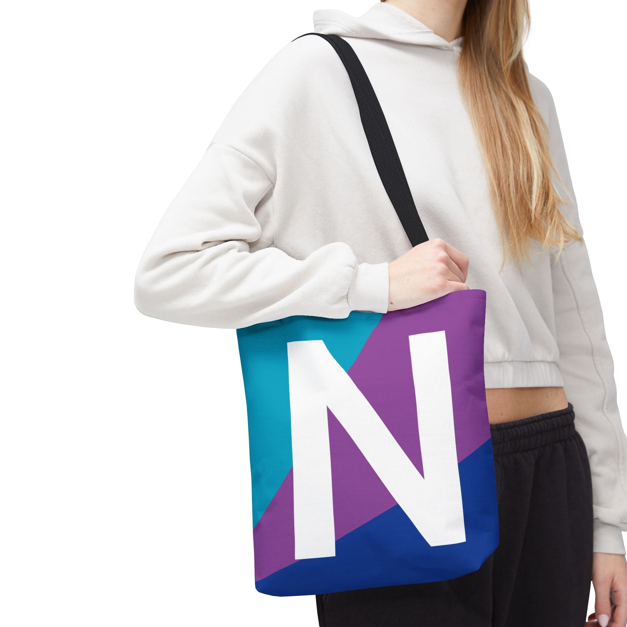 Monogram 'N' Colorblock Tote Bag — Personalized Initial N Shoulder Tote