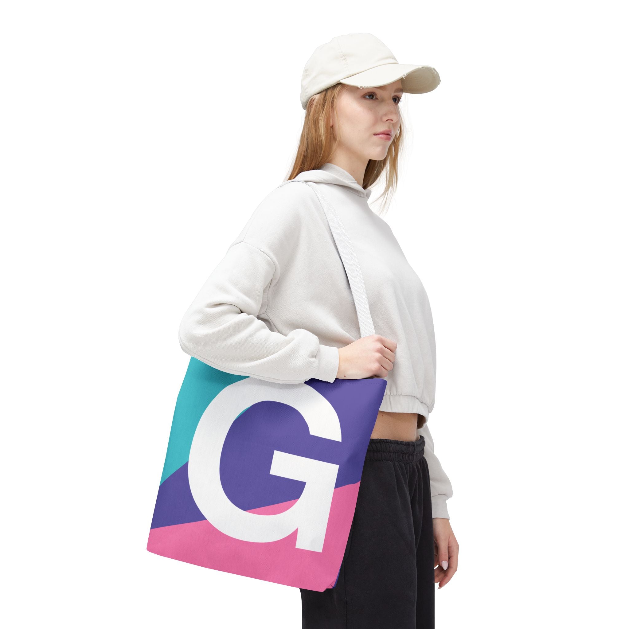 Monogram 'G' Colorblock Tote Bag — Personalized Initial G Shoulder Tote