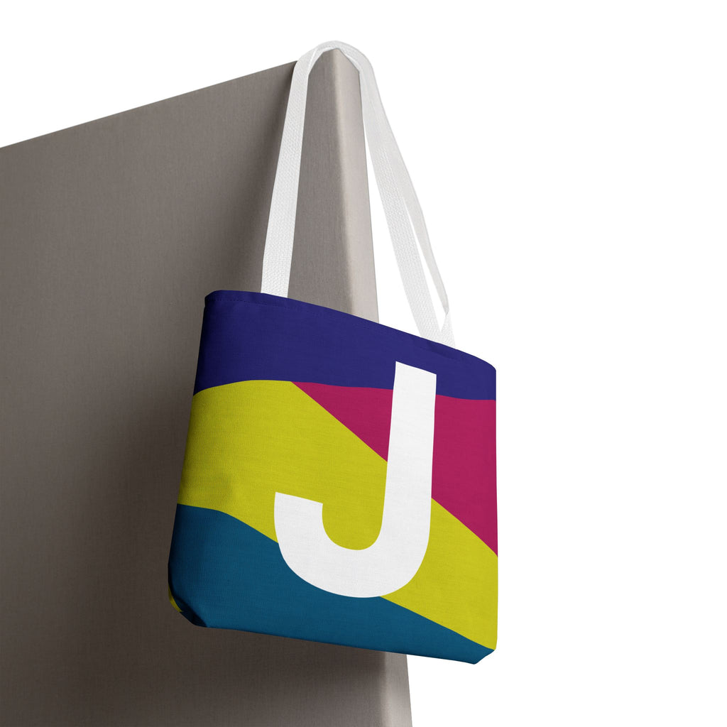 Monogram 'J' Colorblock Tote Bag — Personalized Initial J Shoulder Tote