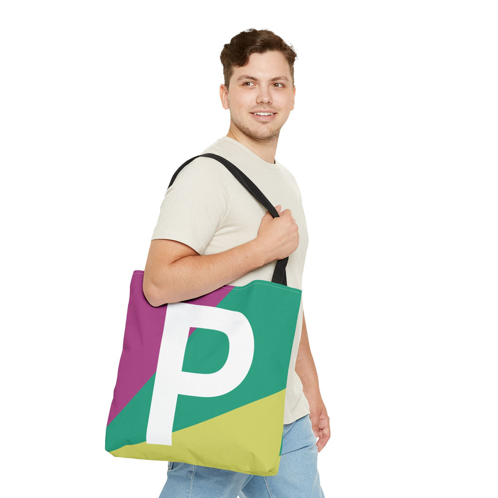 Monogram 'P' Colorblock Tote Bag — Personalized Initial P Shoulder Tote