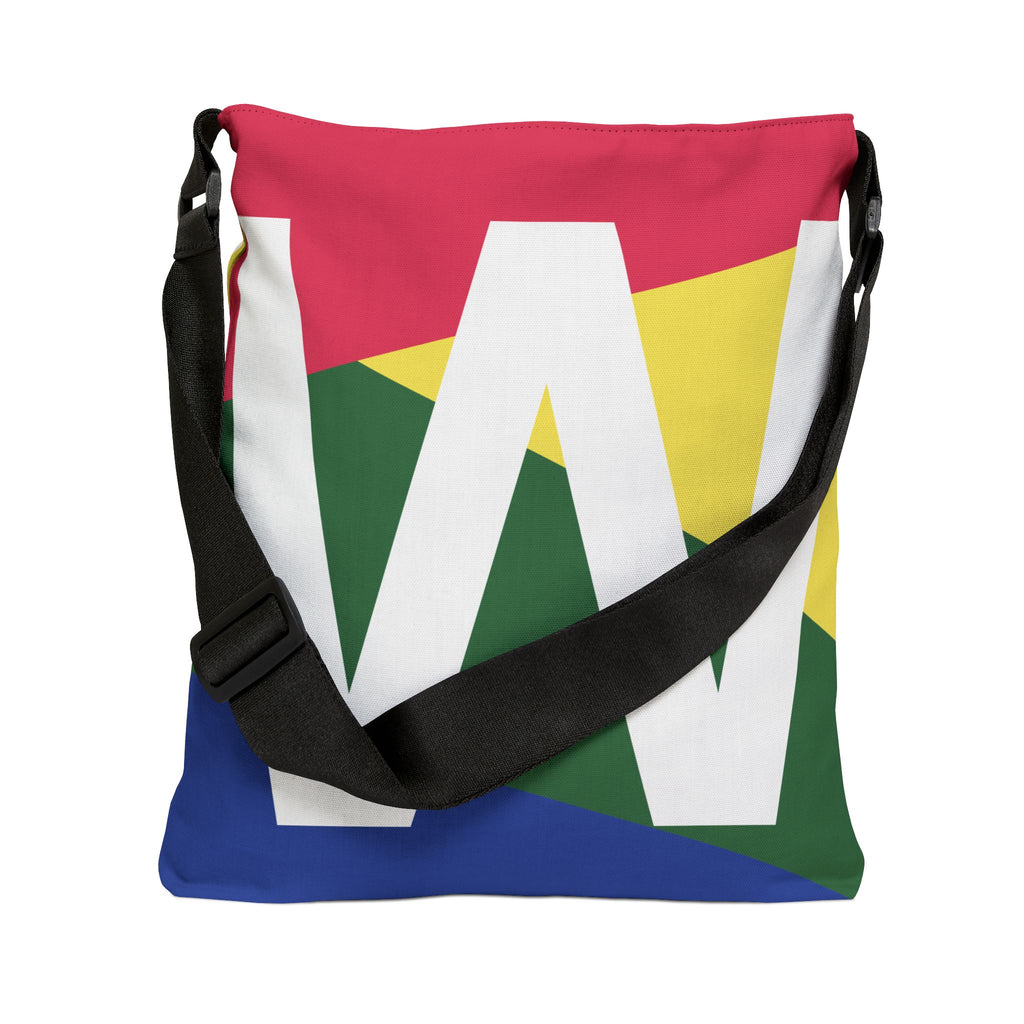 Initial Letter 'W' Colorblock Adjustable Tote Bag — Monogram Alphabet Shoulder Bag