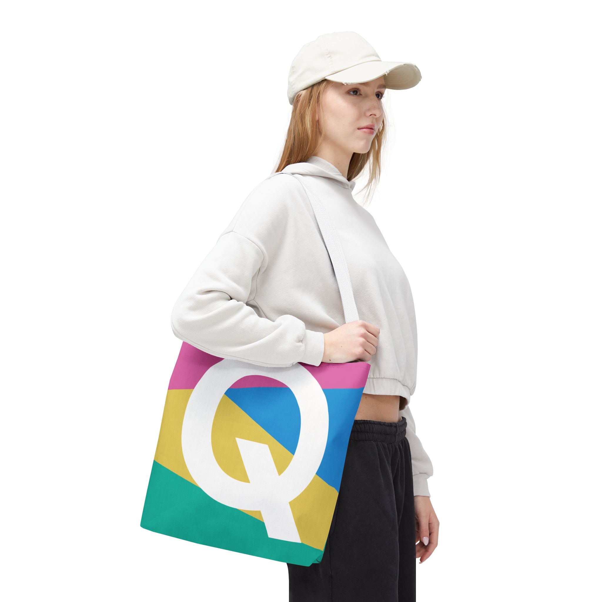 Monogram 'Q' Colorblock Tote Bag — Personalized Initial Q Shoulder Tote