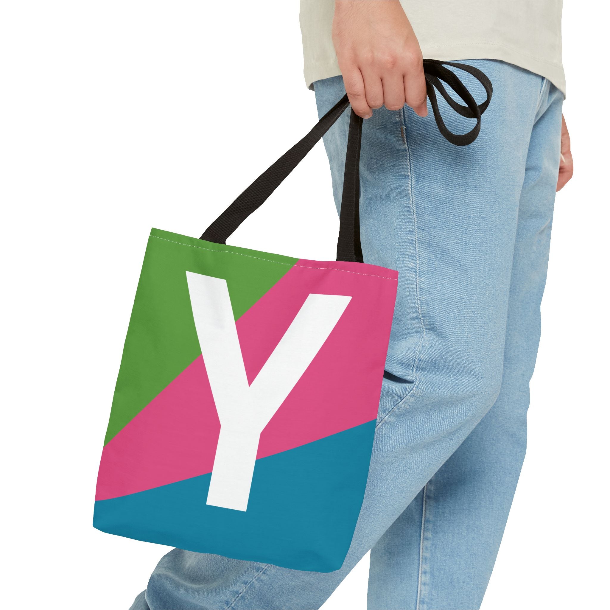 Monogram 'Y' Colorblock Tote Bag — Personalized Initial Y Shoulder Tote