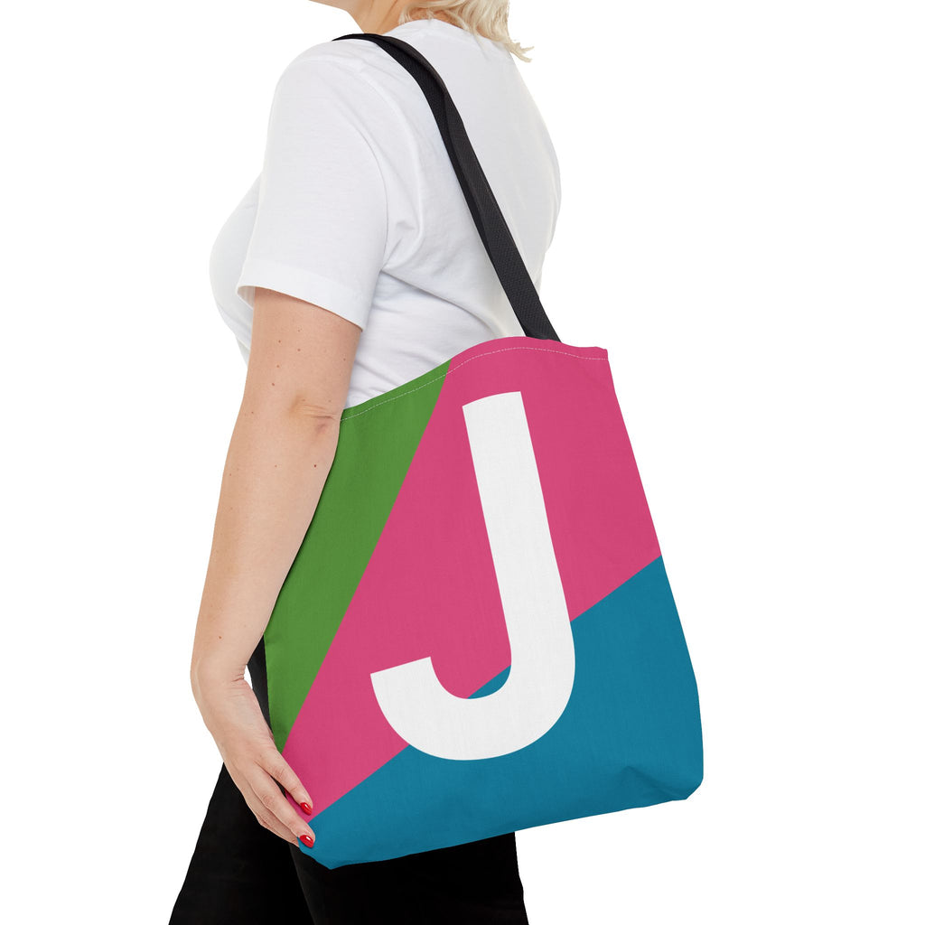 Monogram 'J' Colorblock Tote Bag — Personalized Initial J Shoulder Tote