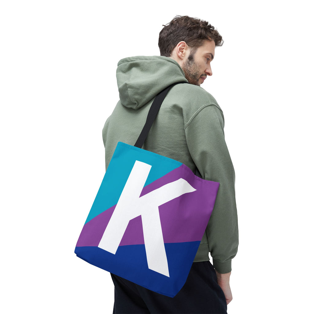 Monogram 'K' Colorblock Tote Bag — Personalized Initial K Shoulder Tote