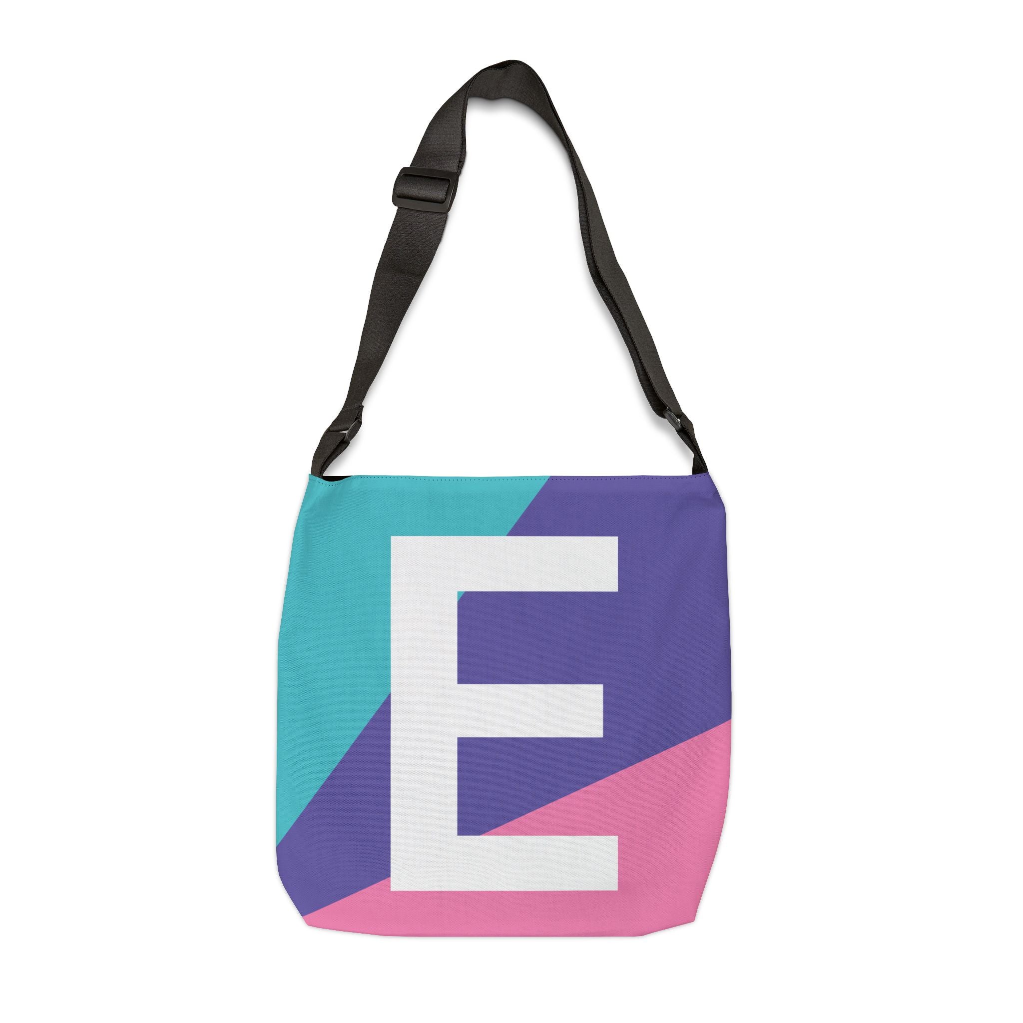 Initial Letter 'E' Colorblock Adjustable Tote Bag — Monogram Alphabet Shoulder Bag