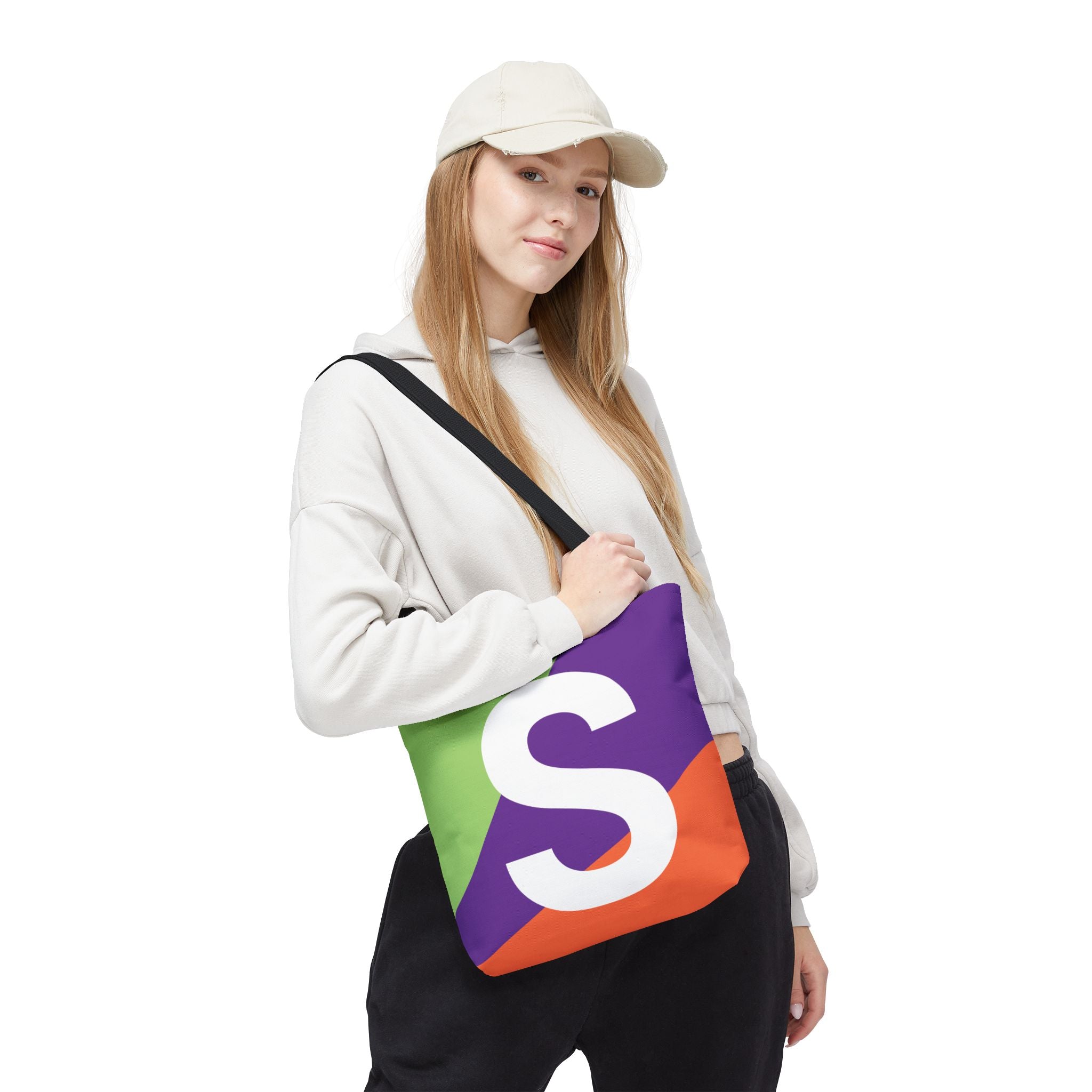 Monogram 'S' Colorblock Tote Bag — Personalized Initial S Shoulder Tote