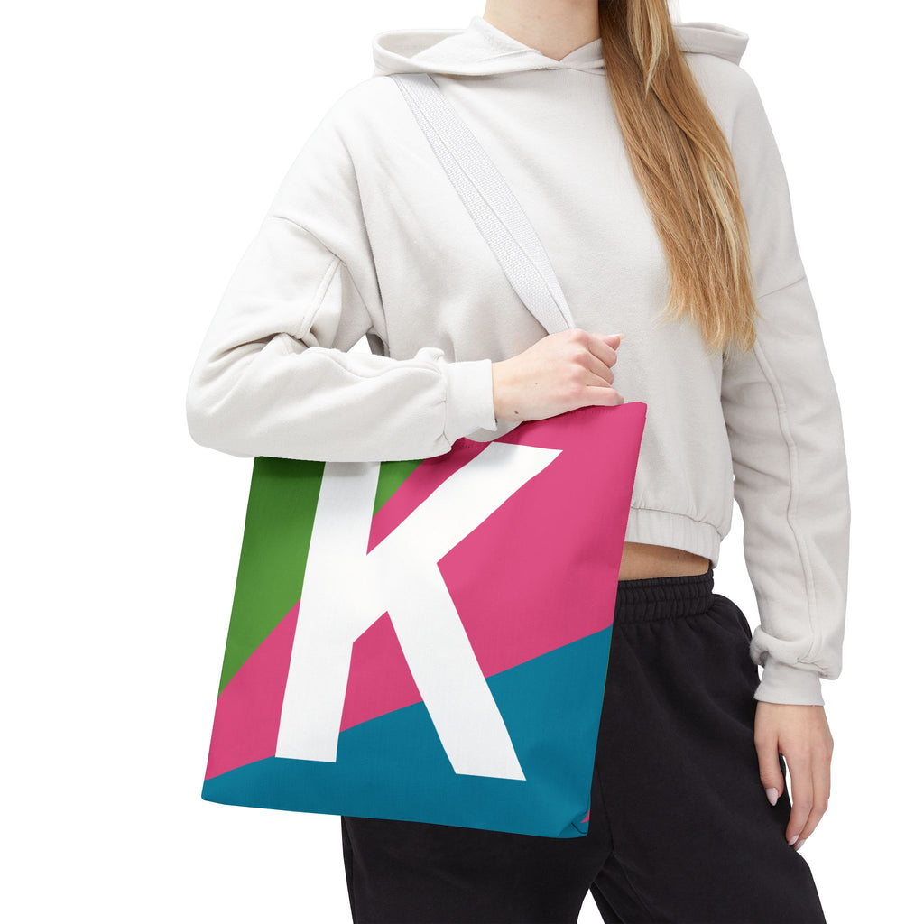 Monogram 'K' Colorblock Tote Bag — Personalized Initial K Shoulder Tote