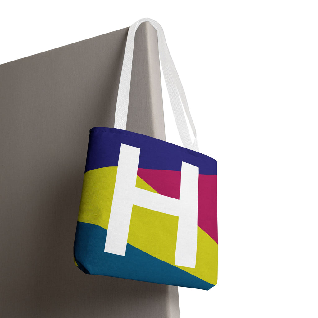 Monogram 'H' Colorblock Tote Bag — Personalized Initial H Shoulder Tote