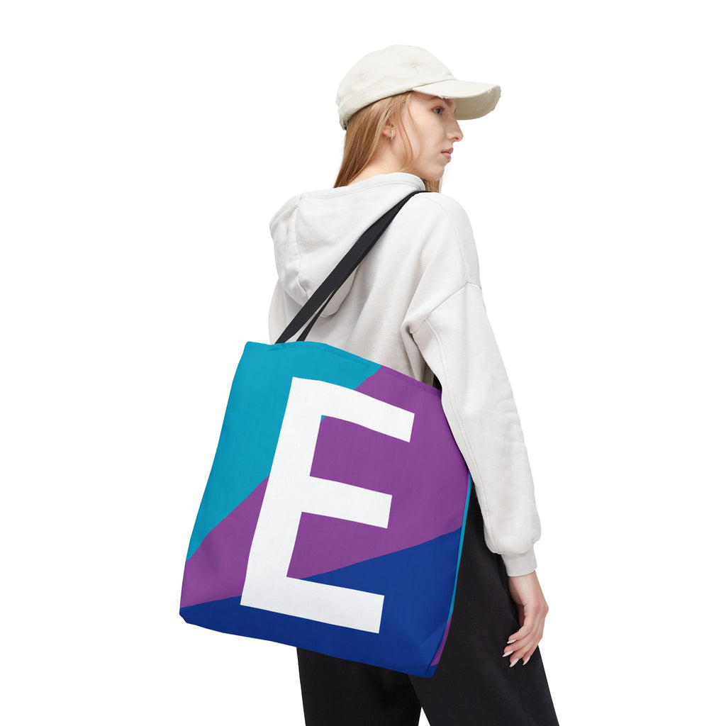 Monogram 'E' Colorblock Tote Bag — Personalized Initial E Shoulder Tote