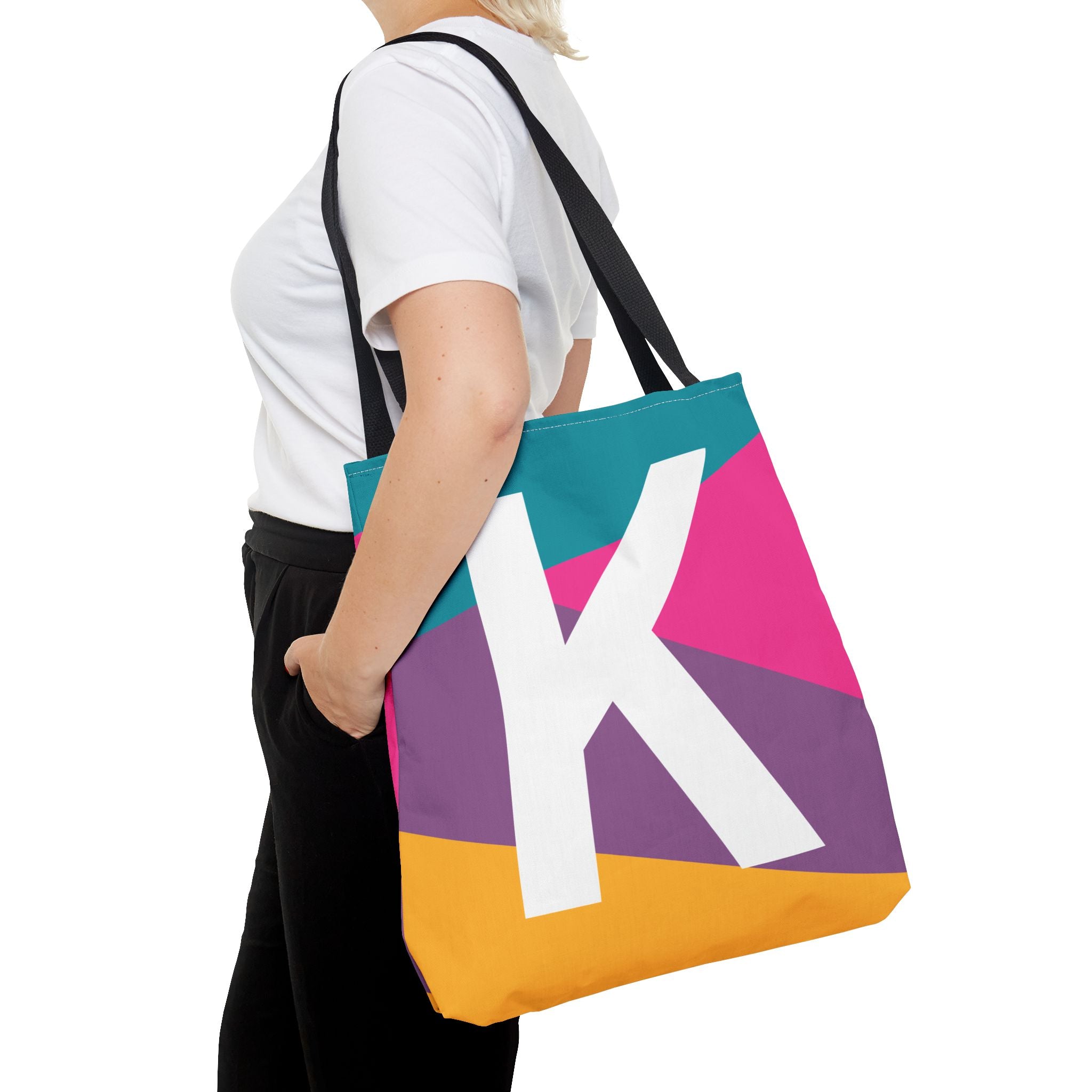 Monogram 'K' Colorblock Tote Bag — Personalized Initial K Shoulder Tote