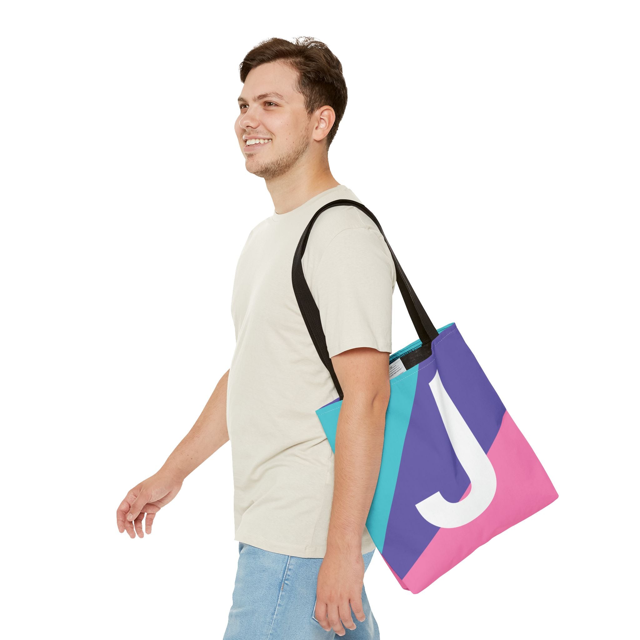 Monogram 'J' Colorblock Tote Bag — Personalized Initial J Shoulder Tote