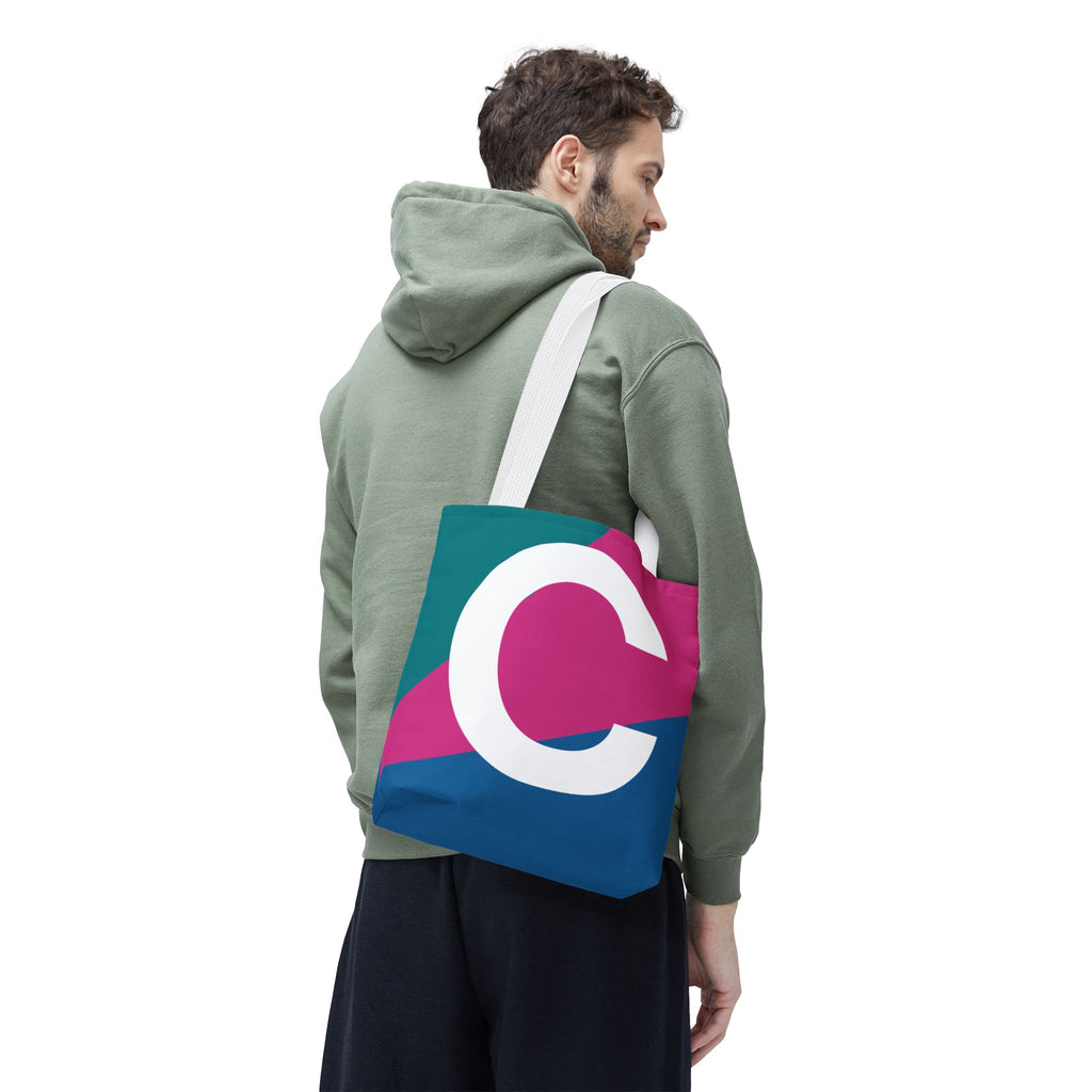 Monogram 'C' Colorblock Tote Bag — Personalized Initial C Shoulder Tote
