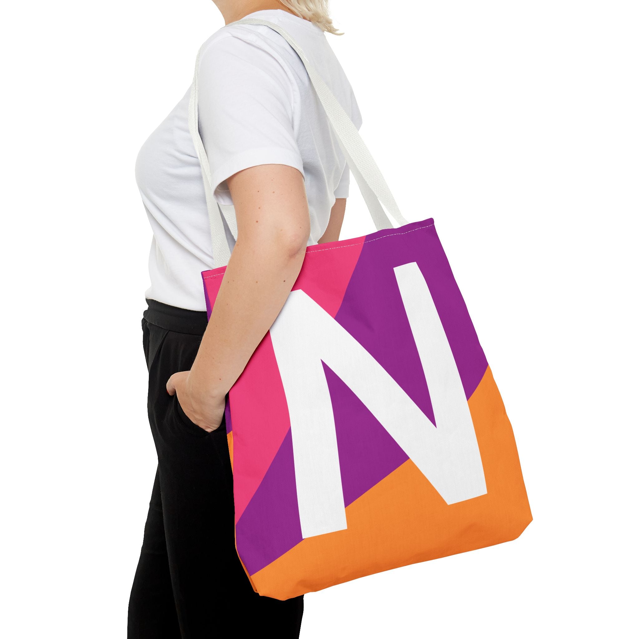 Monogram 'N' Colorblock Tote Bag — Personalized Initial N Shoulder Tote