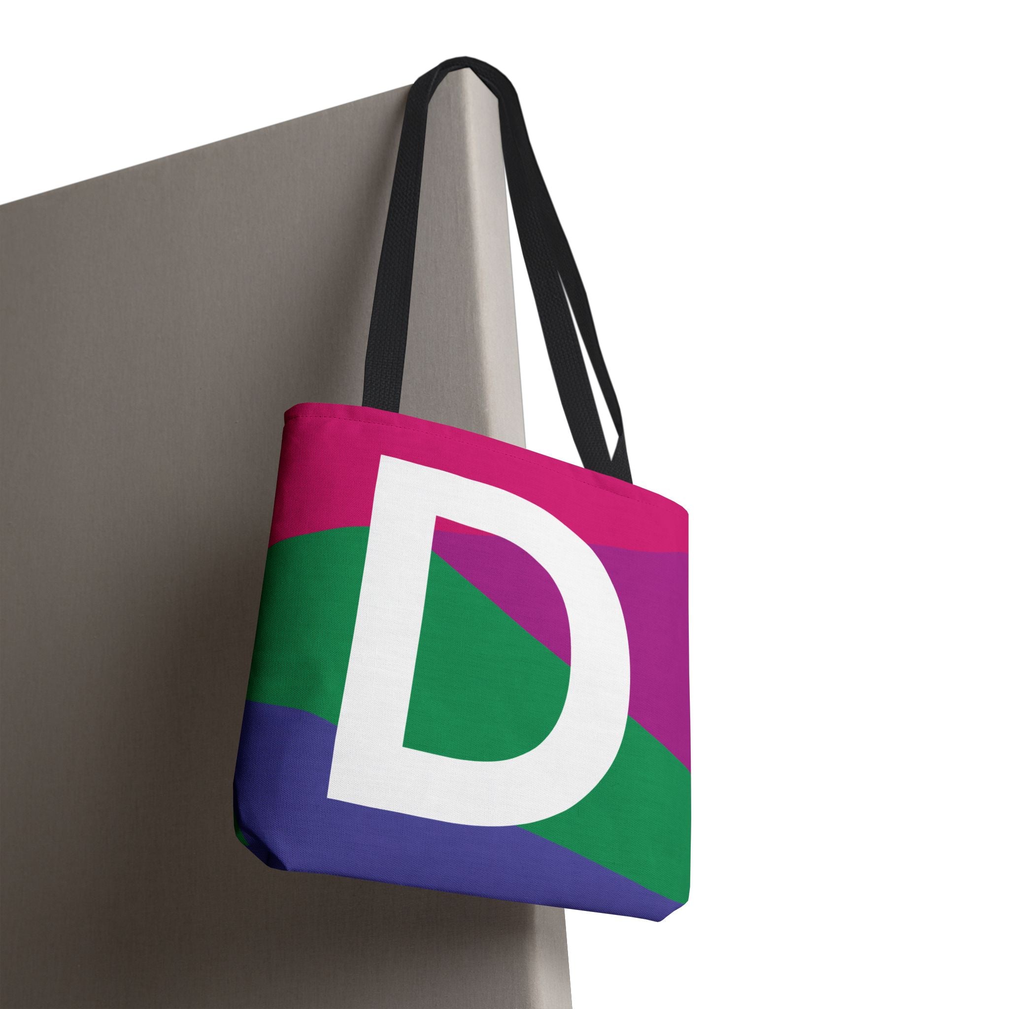Monogram 'D' Colorblock Tote Bag — Personalized Initial D Shoulder Tote