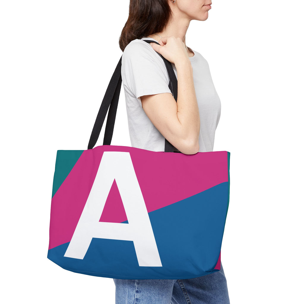 Personalized 'A' Colorblock Tote Bag — Monogram Weekender Tote