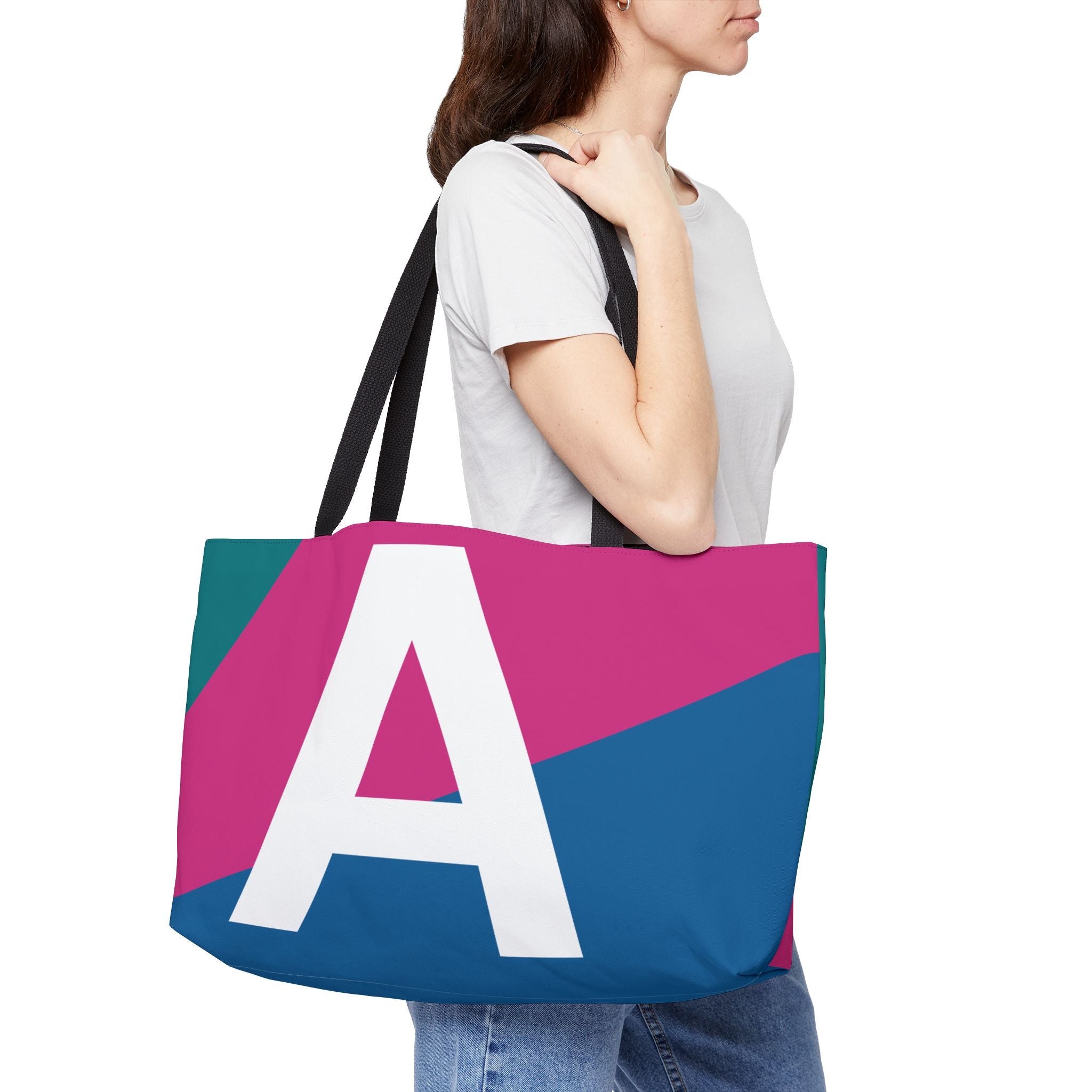 Personalized 'A' Colorblock Tote Bag — Monogram Weekender Tote