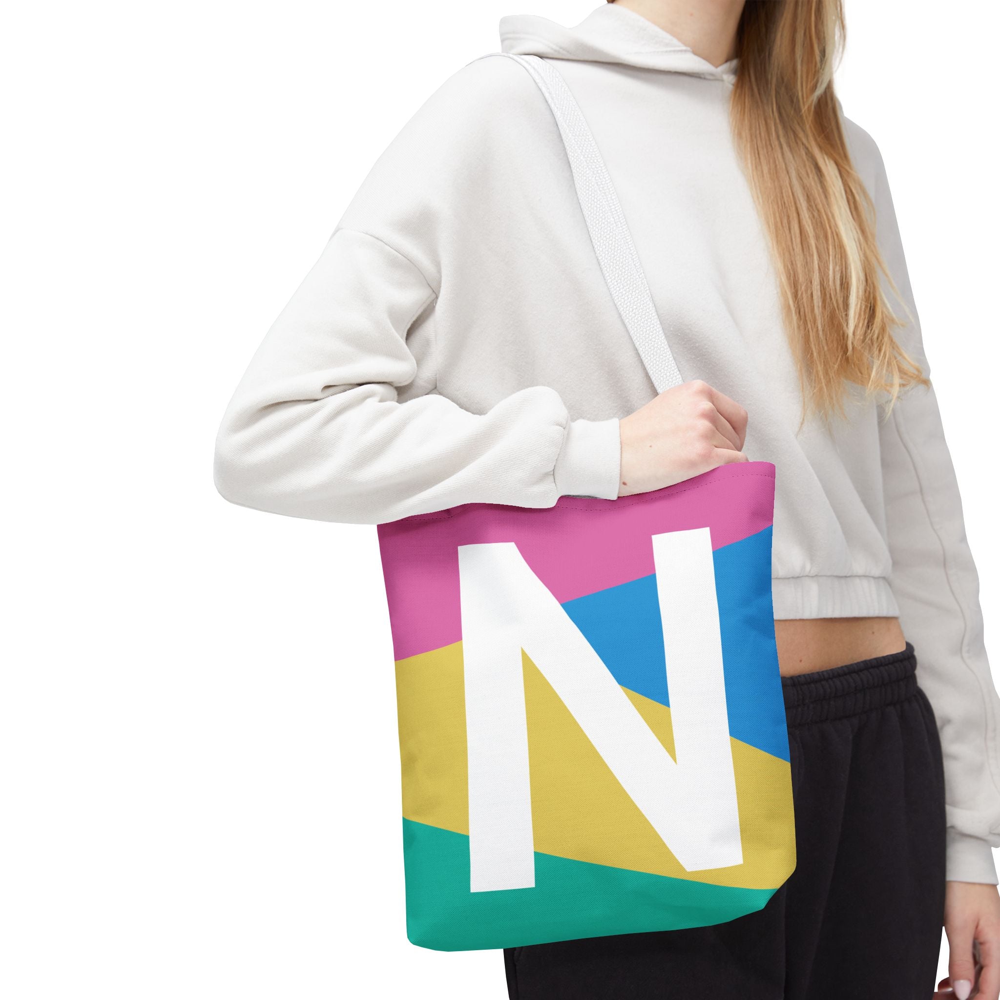 Monogram 'N' Colorblock Tote Bag — Personalized Initial N Shoulder Tote