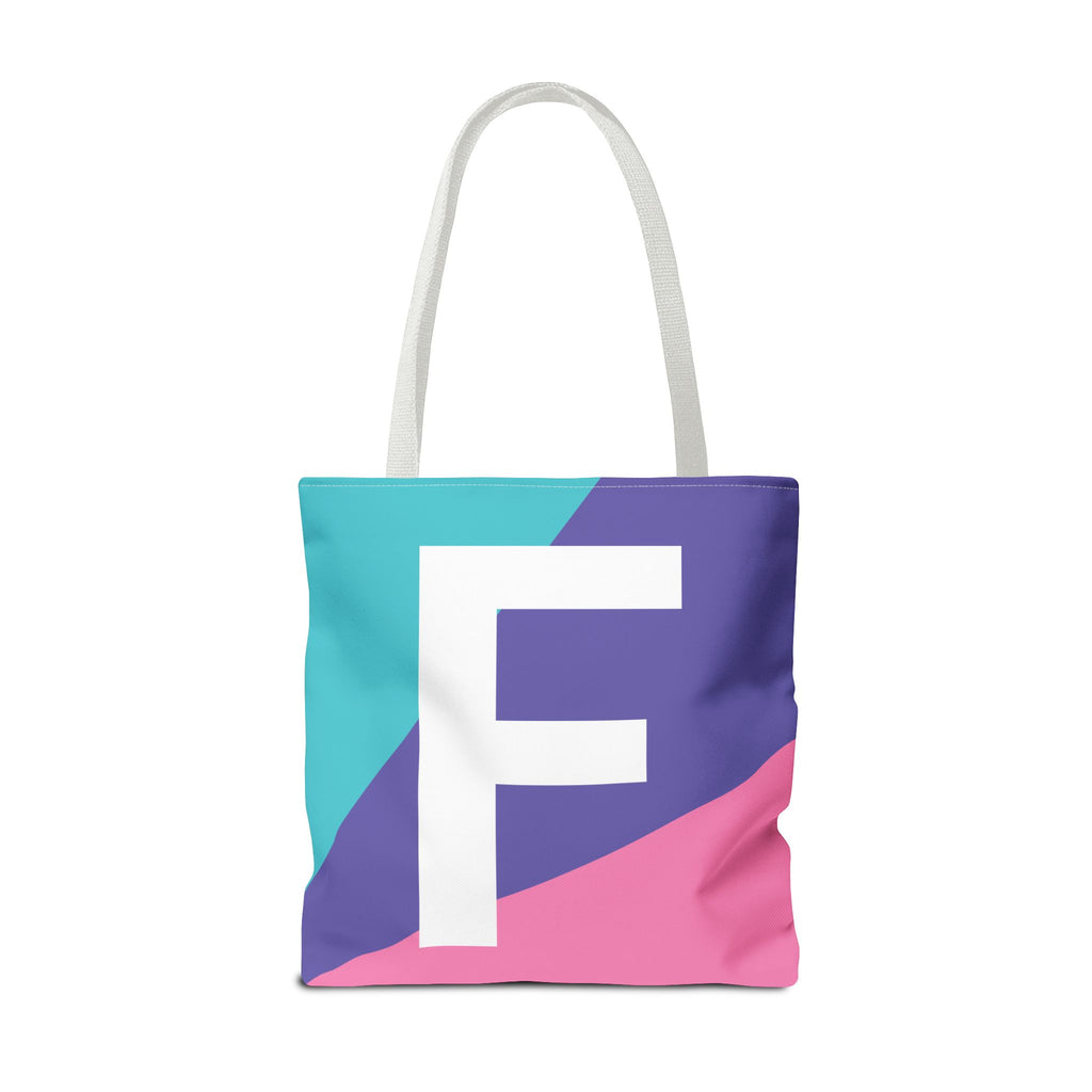 Monogram 'F' Colorblock Tote Bag — Personalized Initial F Shoulder Tote