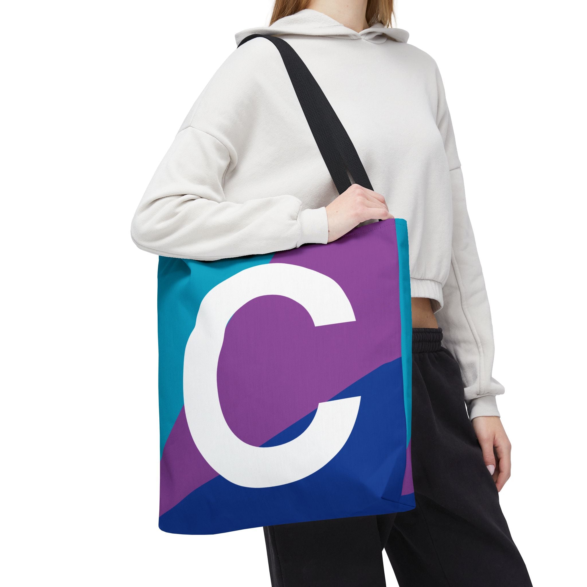Monogram 'C' Colorblock Tote Bag — Personalized Initial C Shoulder Tote