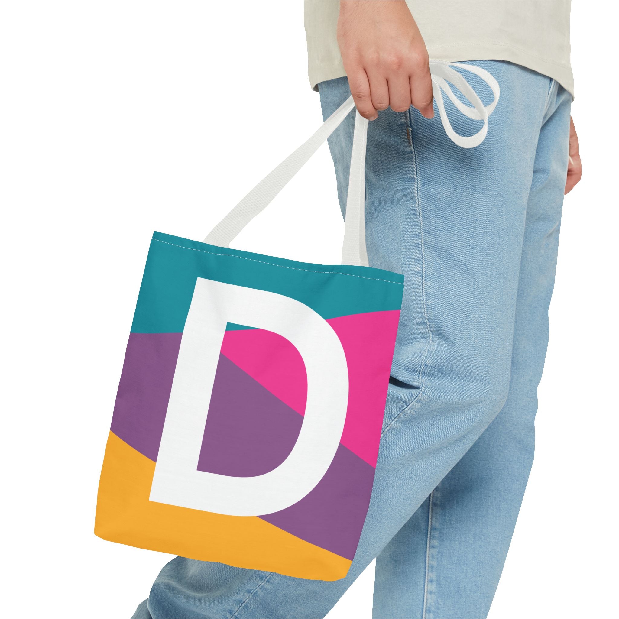 Monogram 'D' Colorblock Tote Bag — Personalized Initial D Shoulder Tote