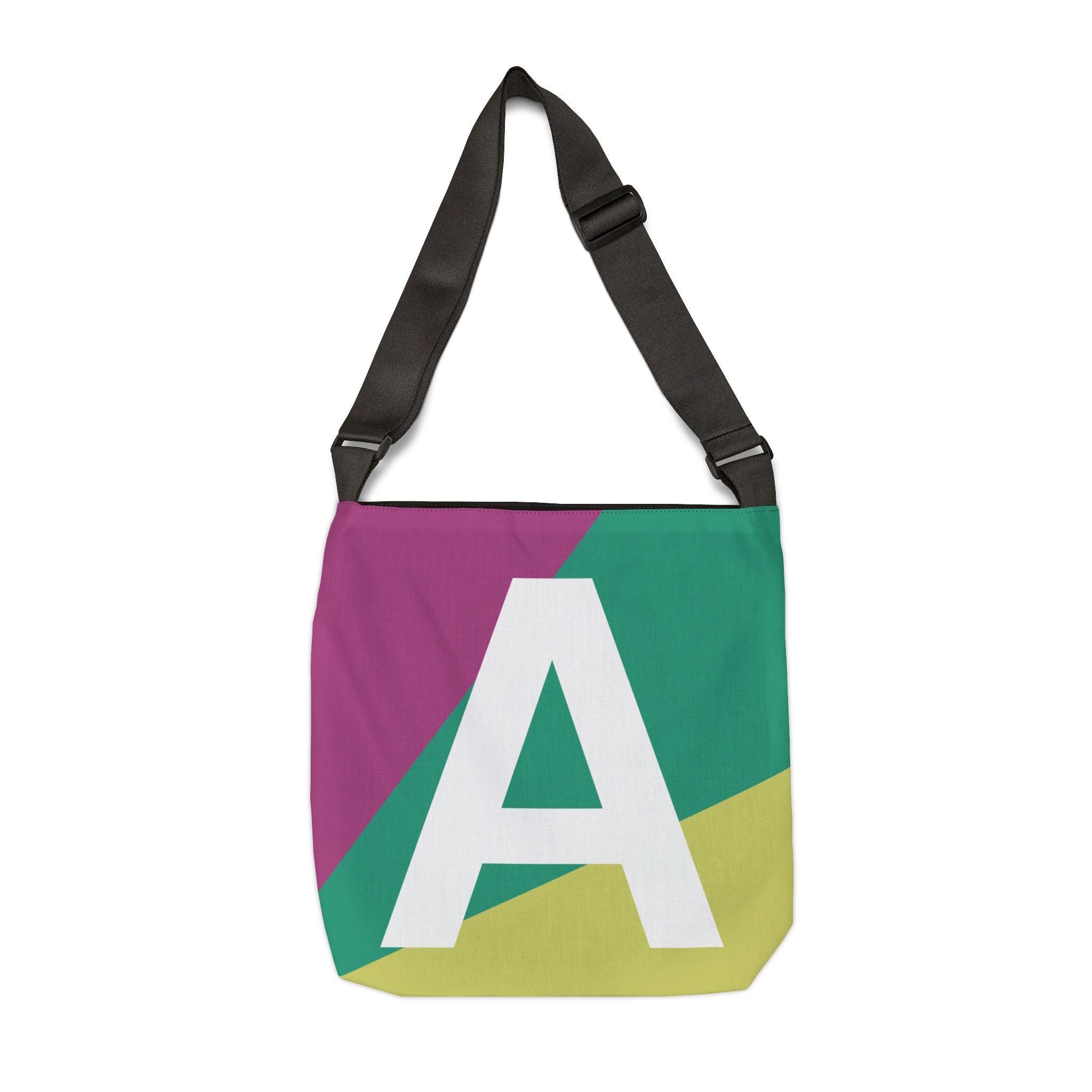 Initial Letter 'A' Colorblock Adjustable Tote Bag — Monogram Alphabet Shoulder Bag
