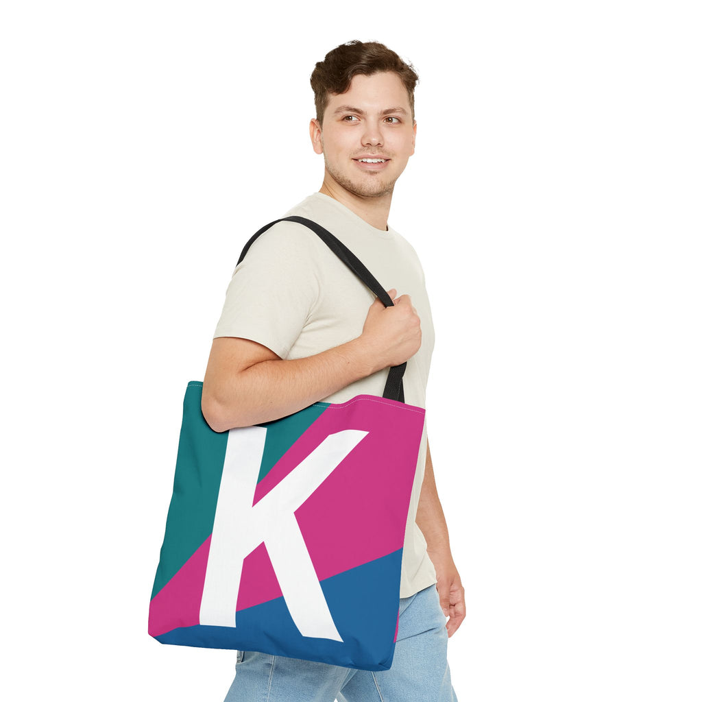 Monogram 'K' Colorblock Tote Bag — Personalized Initial K Shoulder Tote