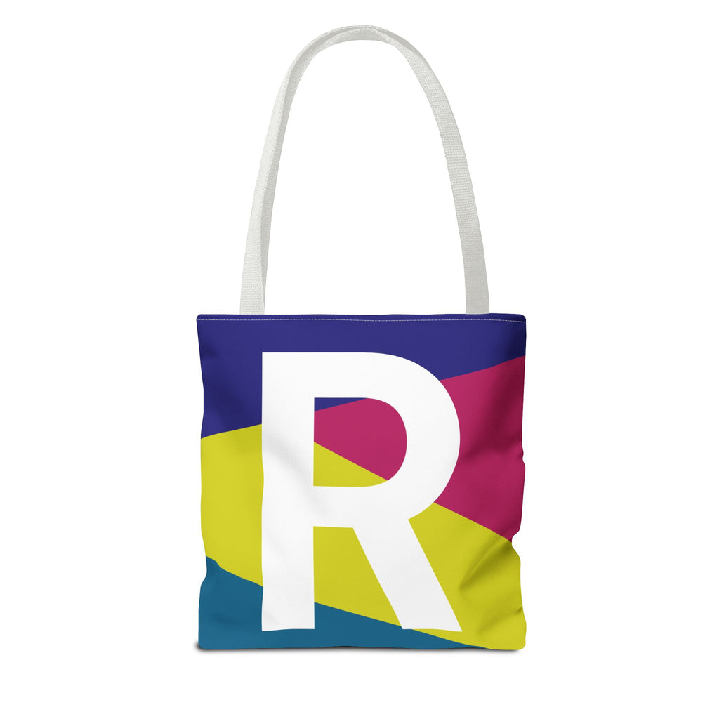 Monogram 'R' Colorblock Tote Bag — Personalized Initial R Shoulder Tote