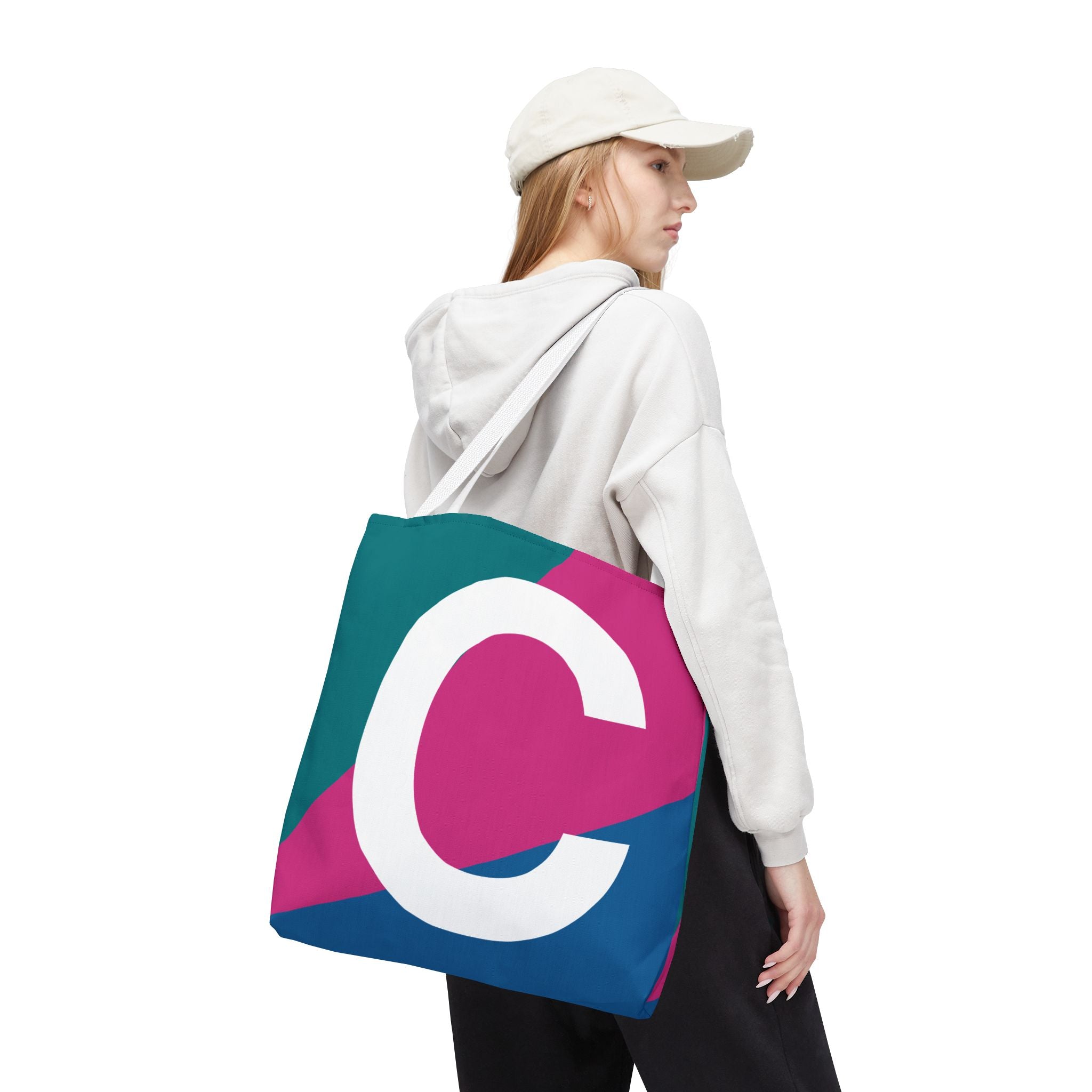 Monogram 'C' Colorblock Tote Bag — Personalized Initial C Shoulder Tote