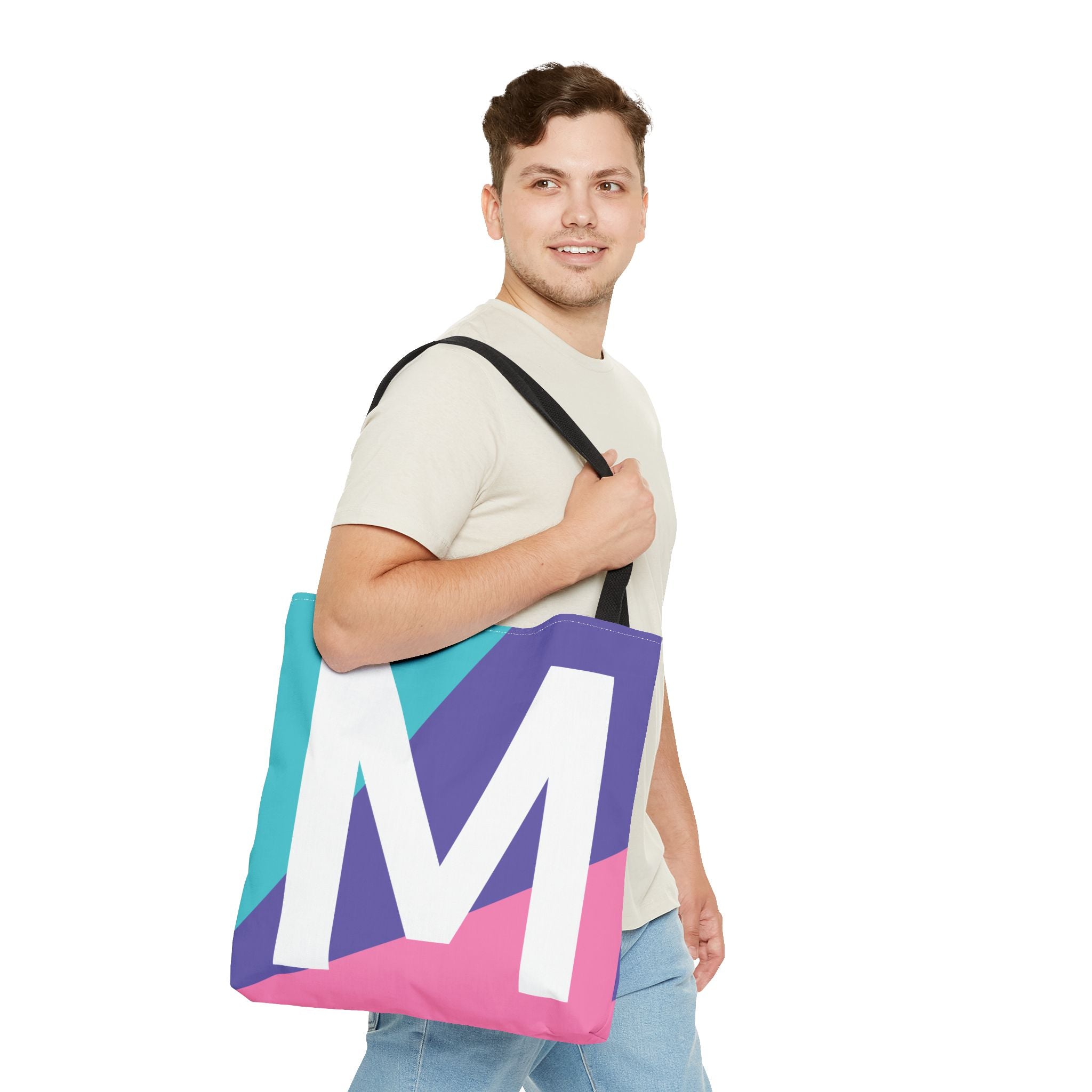 Monogram 'M' Colorblock Tote Bag — Personalized Initial M Shoulder Tote