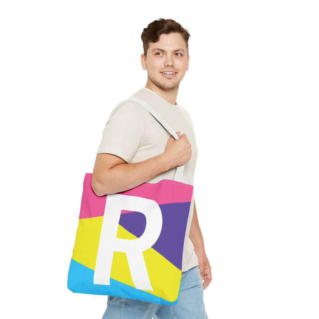 Monogram 'R' Colorblock Tote Bag — Personalized Initial R Shoulder Tote